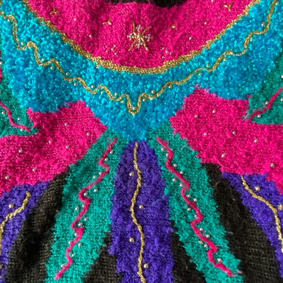 VTG 80s 90s Distinctly Different Beaded Sweater - Picture 6 of 12
